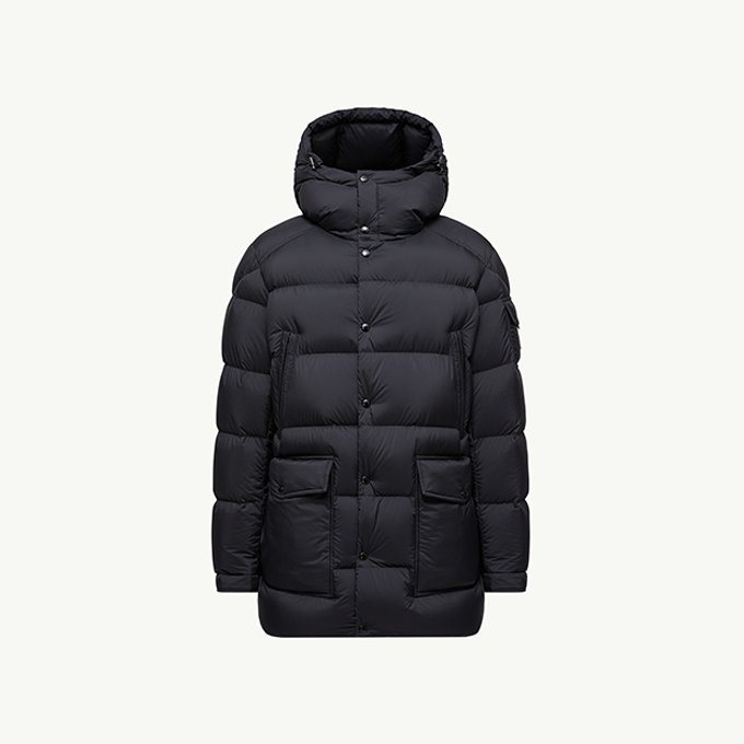 moncler bretagne hooded mid-length down jacket
